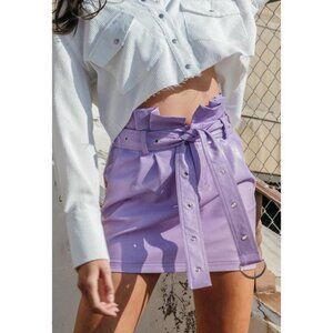 Purple Pleather High Waist Belted Mini Skirt